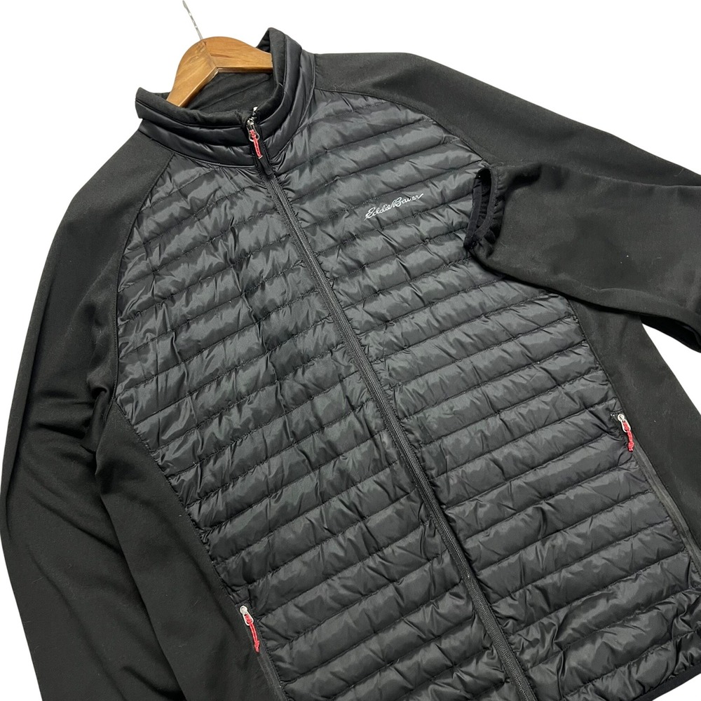 Eddie Bauer EB650 Mens Black Hybrid Down Puffer Softshell Jacket Tall XLT Tall